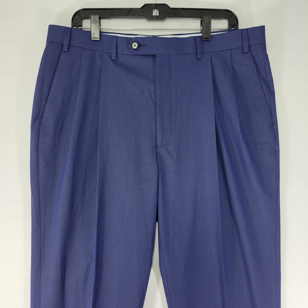 Ralph Lauren Men's Dress Pant Trousers Navy Blue Polyester Blend Pleated 36x32 - Picture 6 of 10